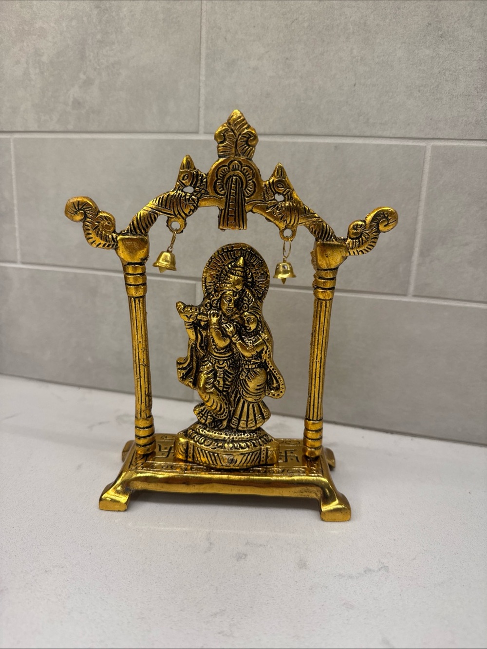 Metal Hindu Deity Swing Statue - Gold Tone